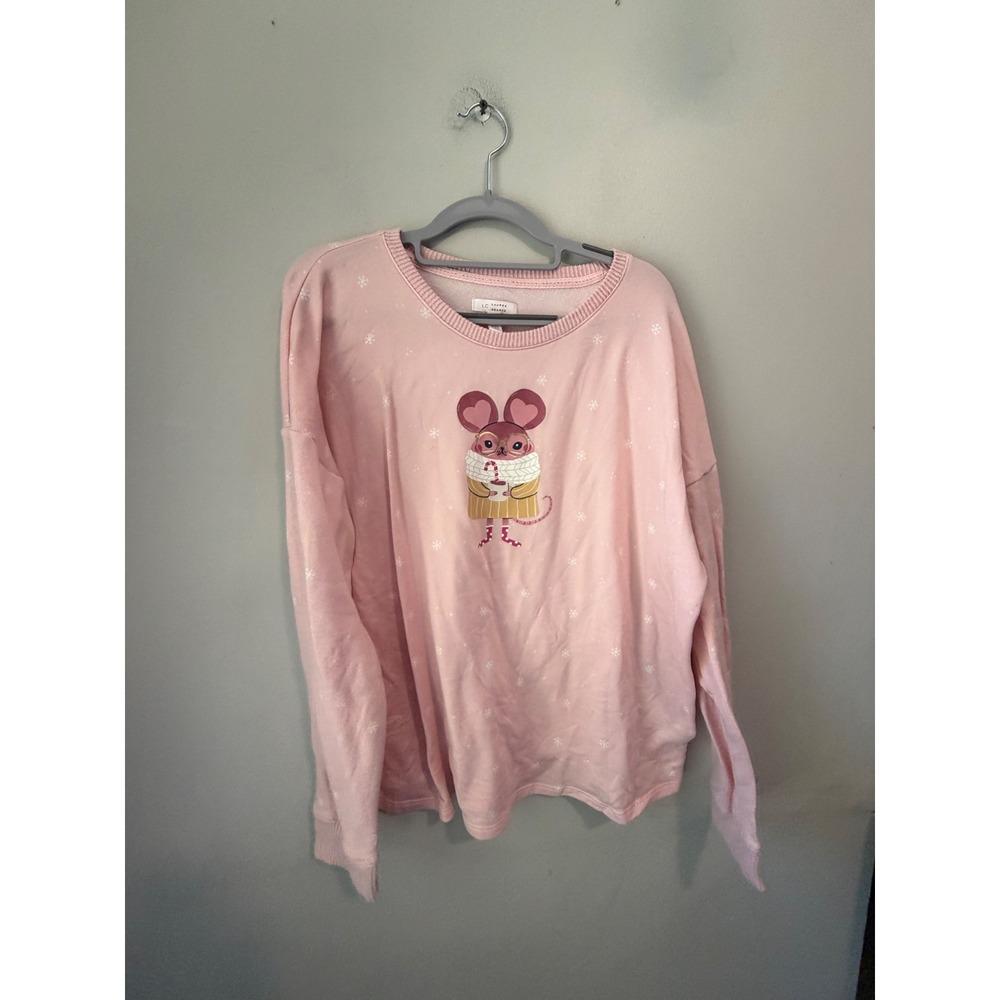 LC Lauren Conrad Pink Holiday Mouse Snowflake Sleepwear Sweatshirt XXL